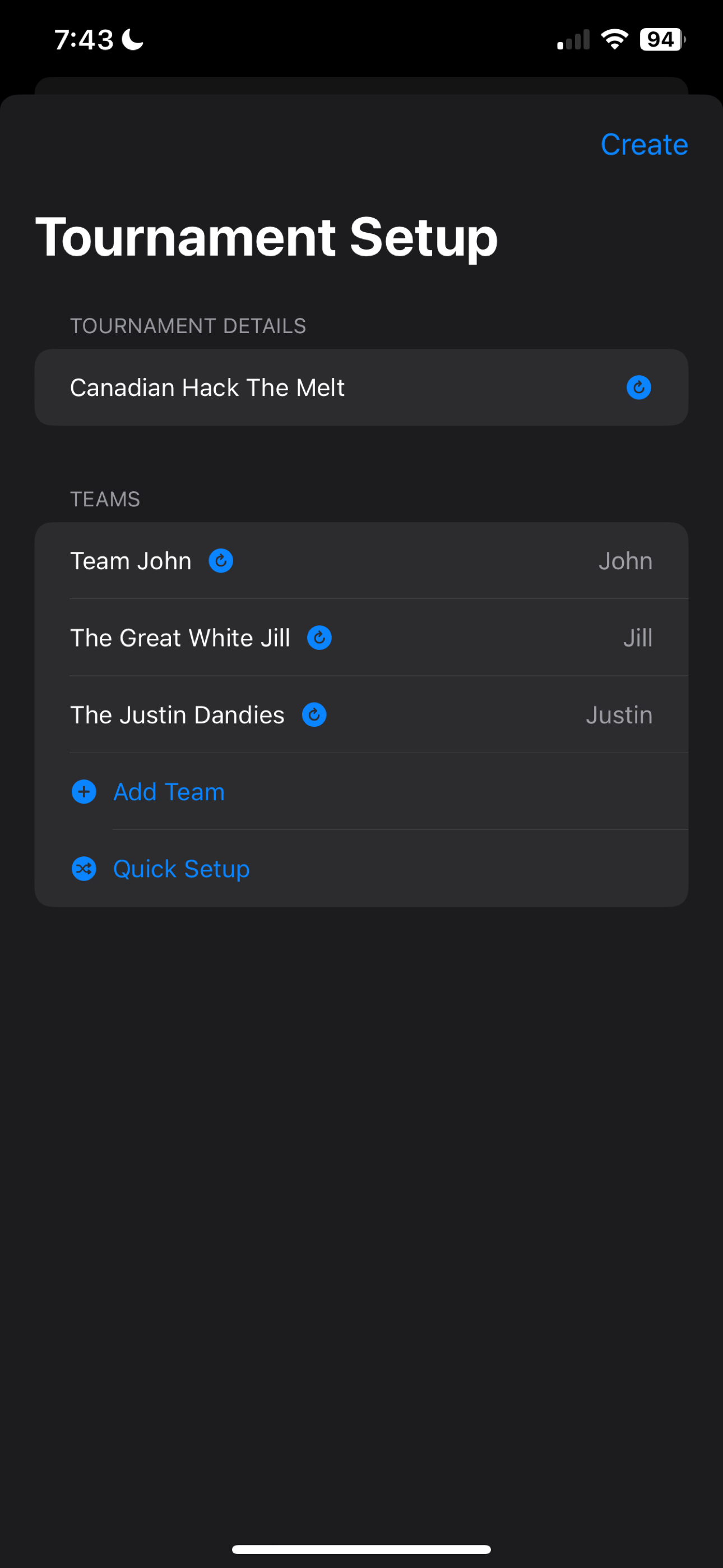 Tournament Setup Screen